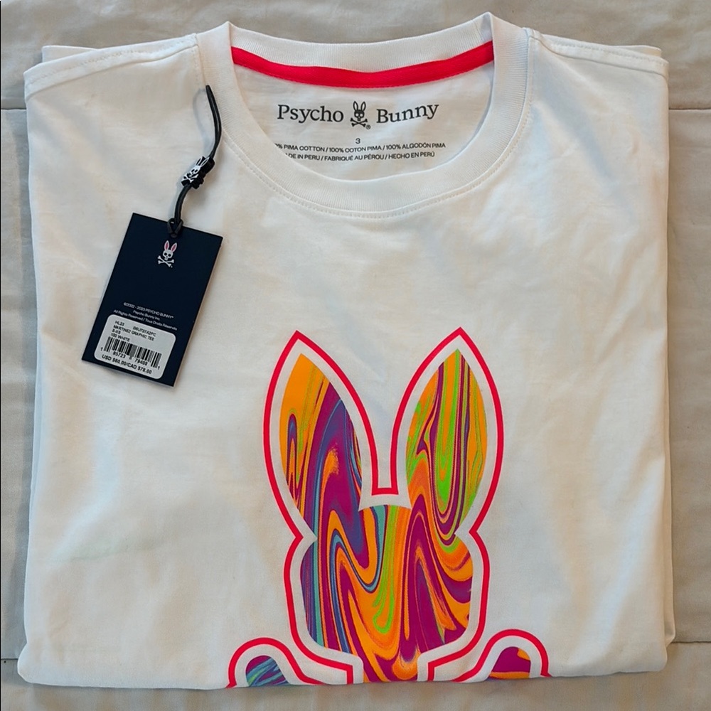 Psycho Bunny White and Multicolor Graphic Tee